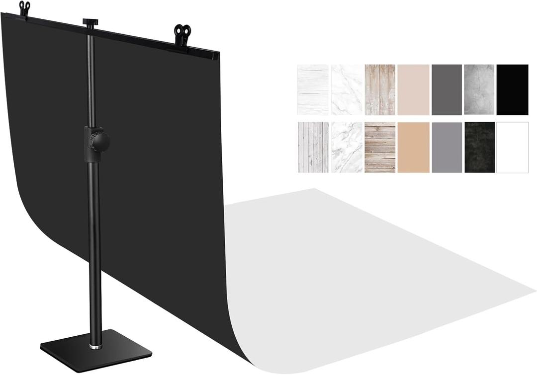 Photo Backdrop Kit, Double-Sided Paper Background with Stand, 22x34 Inch, 14 Colors, for Product Food Photography, Studio Tabletop Props (wood)