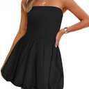 PRETTYGARDEN Women's Bubble Mini Short Dress 2025 Summer Casual A Line Strapless Tube Top Sundress Trendy Smocked Dresses L