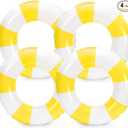 Whaline 4Pcs Inflatable Swimming Float Toy Striped Swim Ring Fun Print Pool Lounger Tube for Summer Swimming Beach Party (22.8 Inch, Yellow)