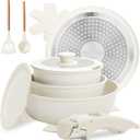 Numola 10 pcs Pots and Pan Set Non Stick with Detachable Handle, Ceramic Cookware Set for Stackable, Induction Kitchen Cookware Set for RV, Dishwasher  Oven Safe, Cream White