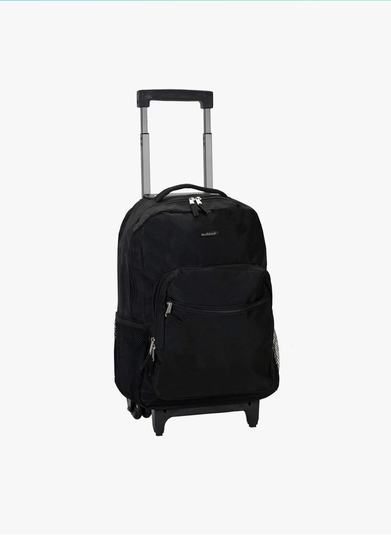Rockland Double Handle Rolling Backpack, Black, 17-Inch