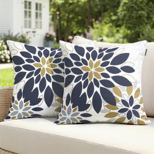 Floral Outdoor Pillow Covers Waterproof Spring Throw Pillow Cases Black Brown 18x18 Inch Set of 2 Decorative Summer Cushion Covers for Patio Furniture Garden Bench Porch Sofa