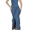 GRACE KARIN Spaghetti Strap High Slit Bodycon Cowl Neck Backless Club Party Maxi Dress Gray Blue, M