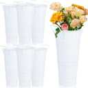 6 Pcs Galvanized Bucket Bar, 10 Inch Flower Bucket and Metal Vase with Handles, Farmhouse Vases for Wedding and Cut Flowers, Balcony Garden (White)