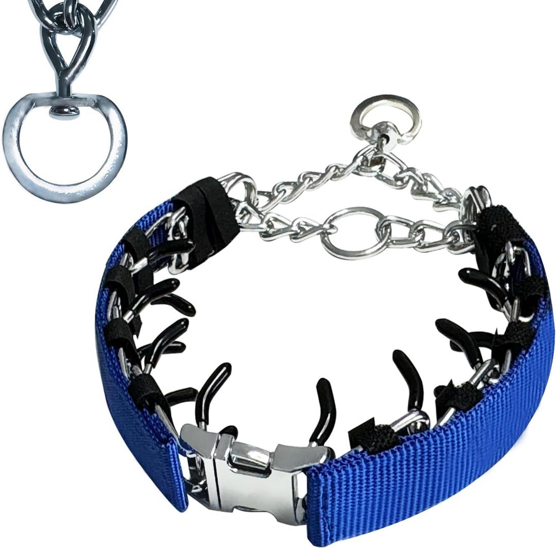 Prong Training Collar for Dogs, Rotating Ring Welding, Adjustable Dog Training Pinch Collar with Quick Release Buckle, for Small Medium Large Dogs (S (14-17" Neck, 2.25mm), Blue)