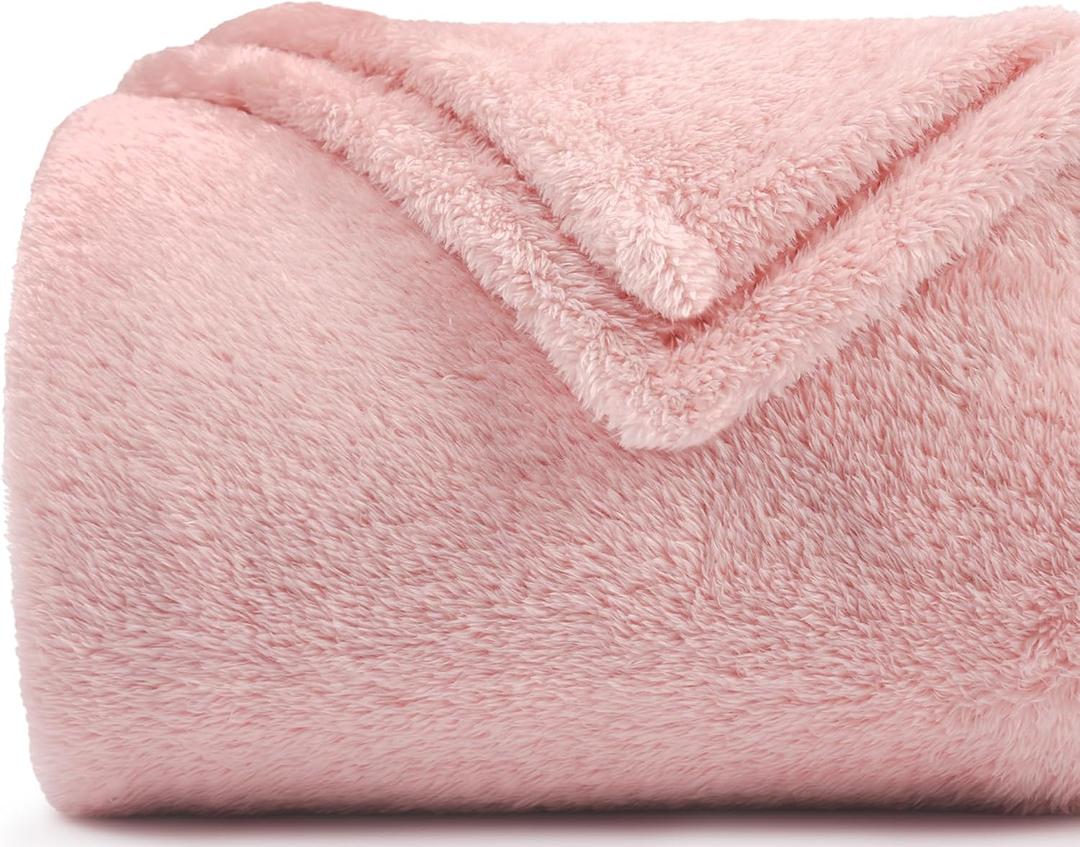 Plush Fleece Throw Blanket for Couch and Bed, Fluffy Fuzzy Cozy Queen-Size Soft Blankets All Season Use (60x80 Inches,Pink)
