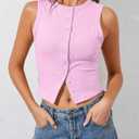 Ziesexy Button Down Tank Tops for Women Button Front Sleeveless Summer Cropped Tank Button Up Vest Tank Tops Pink (Pink), M