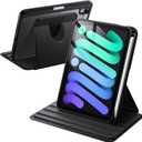 JETech Rotating Case for iPad mini (A17 Pro, 2024 Model, 7th Generation) / mini 6 (2021 Model, 6th Generation) with Pencil Holder, 360 Degree Rotation Protective Stand Cover Clear Back (Black)