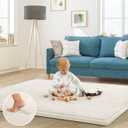 Baby Play Mat for Floor Nursery Rug Muscle Mat Area Rug Playroom Rug 79"x79" Playpen Mat Elastic Foam 1.3" Thick Crawling Mat for Babies, Toddlers, Infants, Kids, Cream