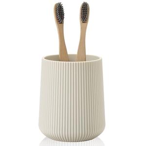 YAUKPH Beige Striped Toothbrush Holder for Electric Toothbrushes Bathroom Organizer Cup for Toothpaste Kids & Adults