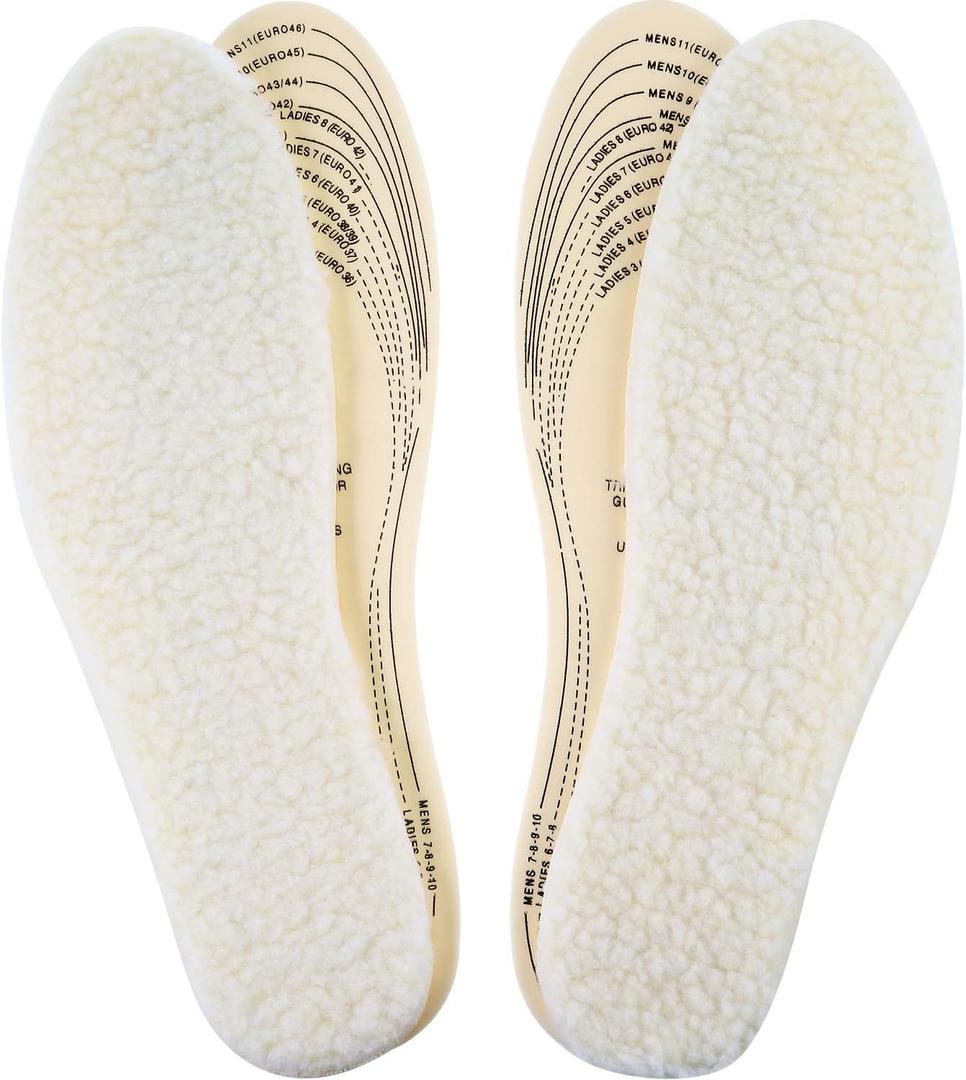 Frienda 2 Pairs Wool Shoe Insoles for Cold Weather Cut to Size Fluffy Shoes Insert Unisex All Size Inner Insole Cosy Warm with Dimension Chart Imitation Wool Insoles, Beige