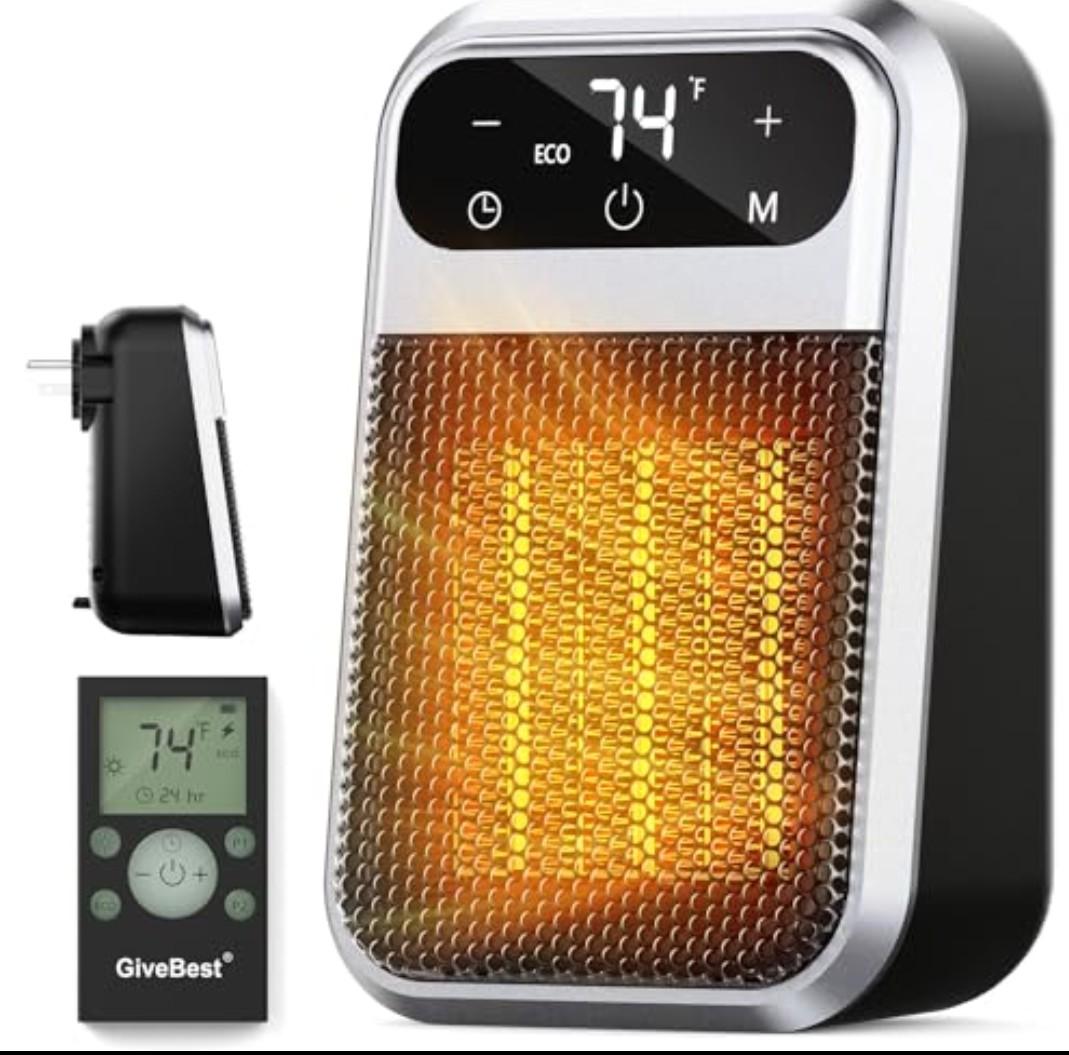 GiveBest Small Plug In Heater, Digital Display Bathroom Heaters for Indoor Use, 800W PTC Ceramic Portable Electric Mini Heat with Adjustable Thermostat and Timer for Office Bedroom Home