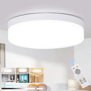 DLLT 24W Dimmable LED Flush Mount Light Fixture With Remote, 8.66 Inch Modern Flat Lamp, Close to Ceiling for Bedroom/Kitchen/Bathroom/Hallway, Timing, 3 Light Color Changeable