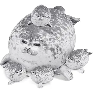 KMUYSL Toys for Ages 0 1 2 3 4 5 6 7 8+ Years  Plush Mommy Stuffed Animal with 4 Babies in Her Tummy, Soft Plush Toys Set, Christmas Birthday Gifts for Girls Boys Baby, Toddler, Kids (Seal Toys)