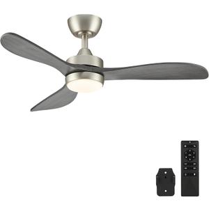 VONLUCE Ceiling Fans with Lights, 42 Inch Ceiling Fan and Remote, 6-Speeds Noiseless Reversible DC Motor, 3CCT, Wood Ceiling Fan for Outdoor Indoor Farmhouse Patios, Nickel