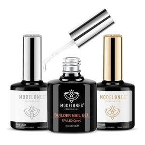 modelones Builder Nail Gel with Gel Top Coat, 3Pcs Clear Builder Nail Kit