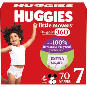 Huggies Size 7 Baby Diapers, Little Movers HuggFit 360 Baby Diapers with 360 Waistband, Size 7 (41+ lbs), 70 Count