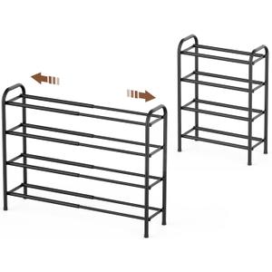 Gonfoam 4-Tier Expandable Shoe Rack,Adjustable Shoe Shelf Storage Organizer Heavy Duty Metal Free Standing Shoe Rack for Entryway Closet Doorway (Black)