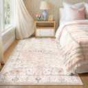 CAPALOCA Machine Washable Rugs Nursery Rug 5x7 Cute Girl Non Slip Low Pile Water Repellent Soft Print Pattern for Bedroom Indoor Decor Kids Playroom Pink