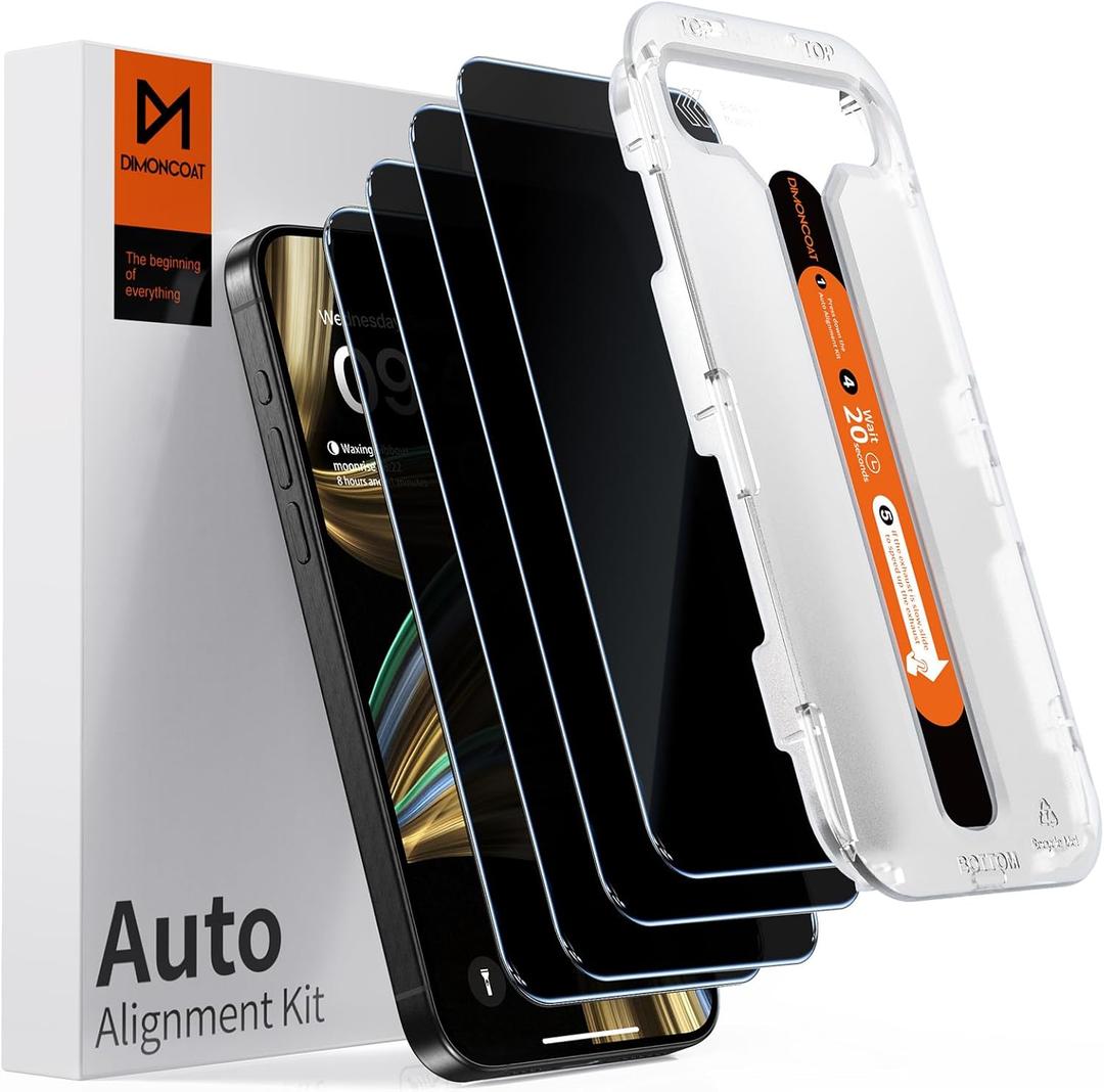 DIMONCOAT 4-PACK TOP 9H+ Glass for iPhone 15 Pro Max Privacy Screen Protector [Auto Alignment Kit] [10X Military Protection] UNBREAK Tempered Glass Film for iPhone 15 Pro Max 6.7 inch Case-Friendly