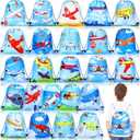 Talltalk 24 Pcs Airplane Drawstring Party Favors Gift Bags Kids Birthday Party Supplies Airplane Backpack Drawstring Pouches Wrap Goodie Bags for Girls Boys Travel Decorations