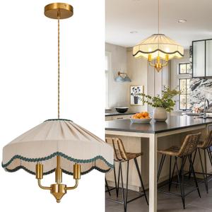 French Vintage Bedroom Large Gold Pendant Light Fabric Hanging Lamp Cloakroom Chandeliers Dining Room Living Room Home Foyer Kitchen Island Entryway Bedroom Lighting Fixture