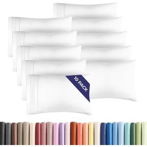 King Pillow Cases Set of 10 - Ultra Soft Hotel Quality Pillowcase Covers - Comfy & Wrinkle Free - Shrink, Stain and Fade Resistant - Easy-Care, Machine Washable Pillow Protectors - 10 Pcs Set - White