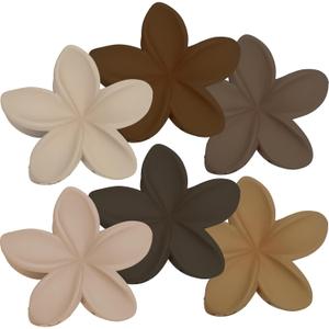 Upgraded Hawaiian Plumeria Floral Claw Clip, Keepzi 6pcs Large Summer Flower Hair Clips, Cute Flowers Hairclips Accessories for Women - Black, White, Beige, Dark Brown, Dark Gray, Dull Yellow