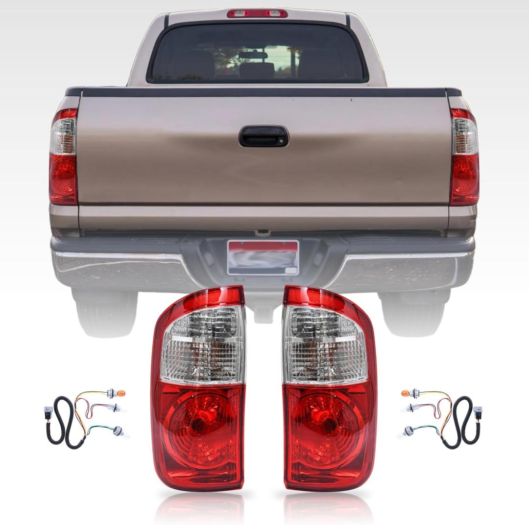 Tail Light Assembly Compatible with 2004-2006 Toyota Tundra Double Cab Tail lights Rear Brake Lamp with Bulbs and Wiring Harness, Passenger and Driver Side