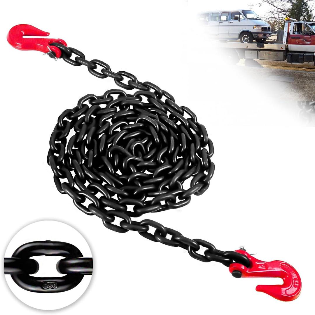 G80 Transport Binder Chain 5/16 Inch x 20 Foot | 4,900 lbs Safe Working Load | Tow Chain with Clevis Grab Hooks | Ideal for Transporting, Towing, and Binding Equipment