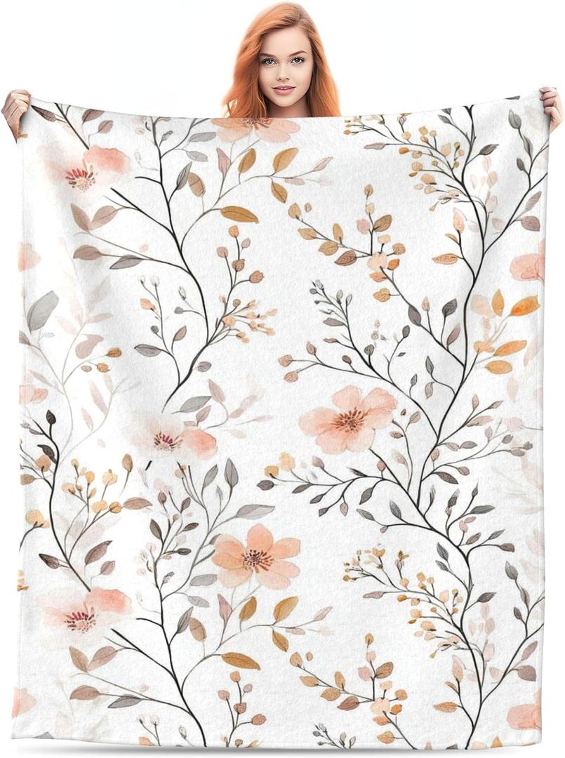 Wildflowers Flannel Fleece Blanket - Ultra Soft, Lightweight & Multipurpose Botanical Plant Throw Blankets for Couch Sofa Bed Home Decor,80''x 60''