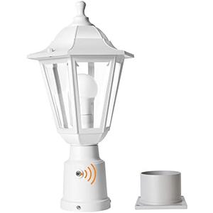 FUDESY Dusk to Dawn Outdoor Post Light, White Modern Exterior Post Lantern with Pier Mount Base, Plastic Waterproof Lamp Light Fixture for Garden Yard Patio Pathway, LED Bulb Included