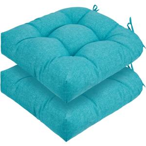 FUNHOME Tufted Patio Chair Cushions Set of 2,Rounded Back 19 x19x5 Inch,Water Resitant Outdoor Seat Cushion with Ties,Fade Resistant Wicker Chair Cushion for Garden Furniture(Dots Blue)