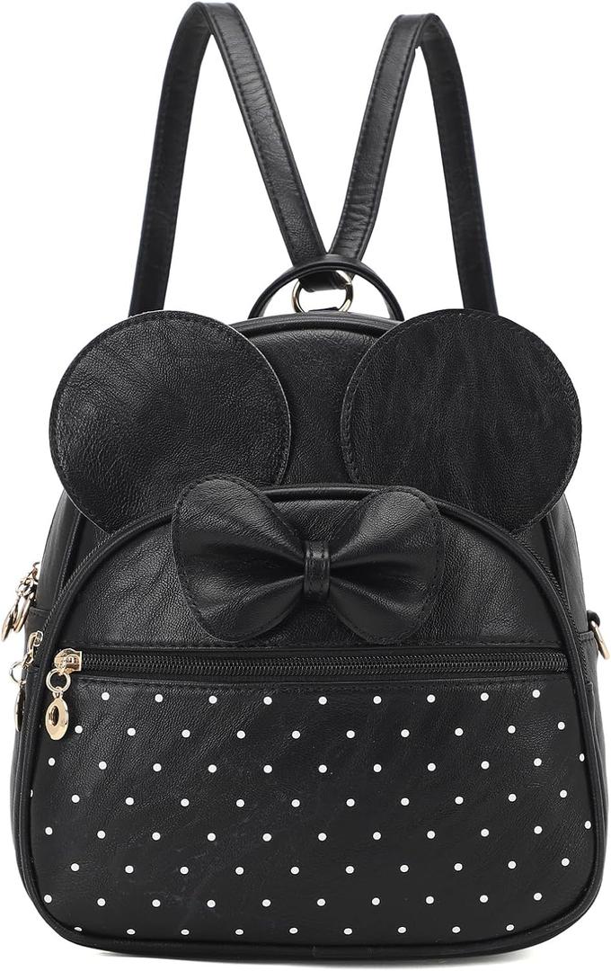 KL928 Girls Mini Backpack Bowknot Polka Dot Cute Daypacks Convertible Shoulder Bag Purse for Women (Black)