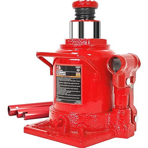 Big RED T92007A Torin Hydraulic Stubby Low Profile Welded Bottle Jack, 20 Ton (40,000 lb) Capacity, Red