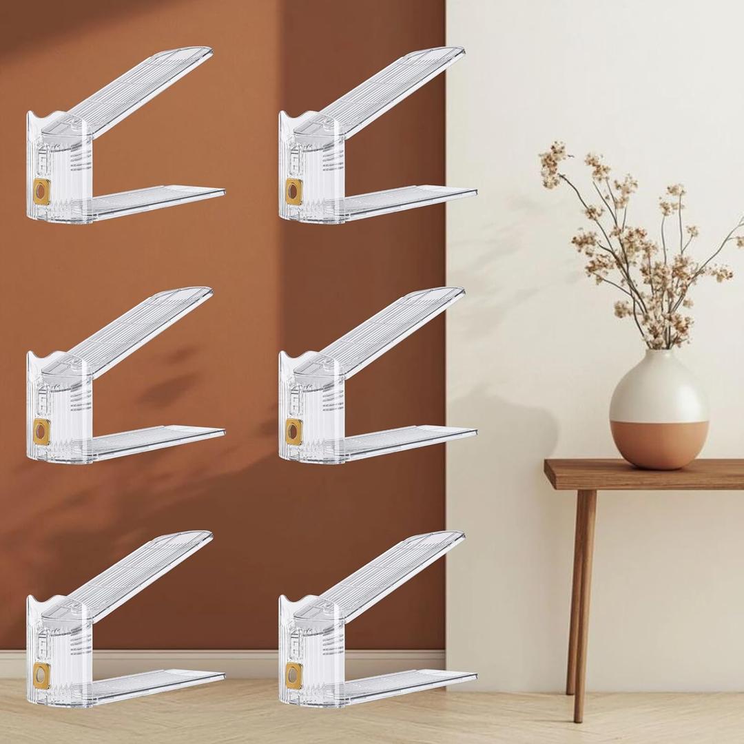 Shoe Slots Organizer for Closet, 6-Pack Adjustable Shoe Stacker & Space Saver Shoe Rack, Clear Double Deck Shoe Storage for Small Spaces (Transparent Gold)