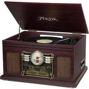 FEKTIK Bluetooth Record Player 10 in 1, 3-Speed Belt-Drive Turntable with Speakers, Bluetooth Input & Output, CD, Cassette, FM Radio, Wireless Streaming