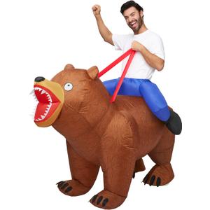 Spooktacular Creations Adults Halloween Inflatable Costumes, Riding a Bear Blow Up Costume, Brown Inflatable Suit for Men Halloween Costume Cosplay Themed Parties, One Size