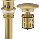 Bathroom Pop up Drain with Overflow, Anti-Clogging Vessel Sink Drain Strainer, Pop Up Drain with Detachable Basket, Hair Catcher Bathroom Sink Drain Stopper (Brushed Gold, with Overflow)