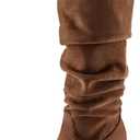mysoft Women's Cowboy Knee-High Boots Pointed Toe Mid Chunky Heel Pull On Slouchy Boots with Zippers (7.5, Brown)