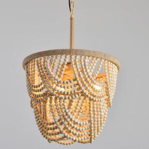 Wood Beaded Chandelier 3-Lights Rustic Antique Coastal Boho Pendant Light Fixtures for Nursery Baby's Bedroom Dining Room Living Room Kicthen Entryway, W15.75*H22.83"