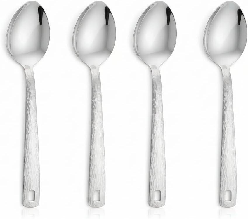 4 Pack Stainless Steel Serving Spoons, 12 Inch Large Buffet Serving Utensils, Heavy Duty 18/8 Metal Spoons with Textured Handle, Dishwasher Safe for Catering, Party, Kitchen
