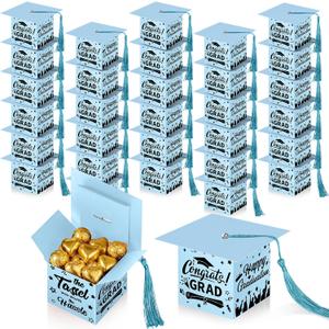 TaoBary 30 Pcs Graduation Cap Candy Box 2026 Graduation Decorations Party Favors Gifts Grad Cap Box with Tassel for Candy Chocolate Biscuit Supplies(Light Blue)