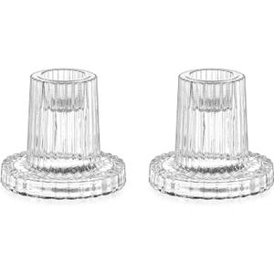 Hewory Candle Holder Glass Candlestick Holders: 2 Pcs Clear Taper Candle Holders for Candlesticks, Small Glass Candle Stick Candle Holder for Table Centerpiece Living Room Wedding Party Decor
