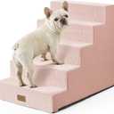 Dog Stairs for Small Dogs 5-Step, 19.7" Extra Wide Right-Angle Pet Stairs for Couch and Beds, Anti-Slip Dog Steps for Old Cats and Lowrider, 19.7x29.5x23.6 inch, Pink