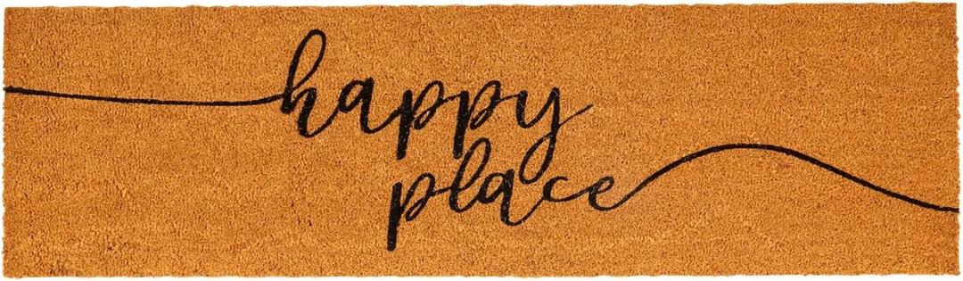 Juvale Natural Coco Coir Large Door Mat, Happy Place Long Outdoor Rug (17 x 60 in)