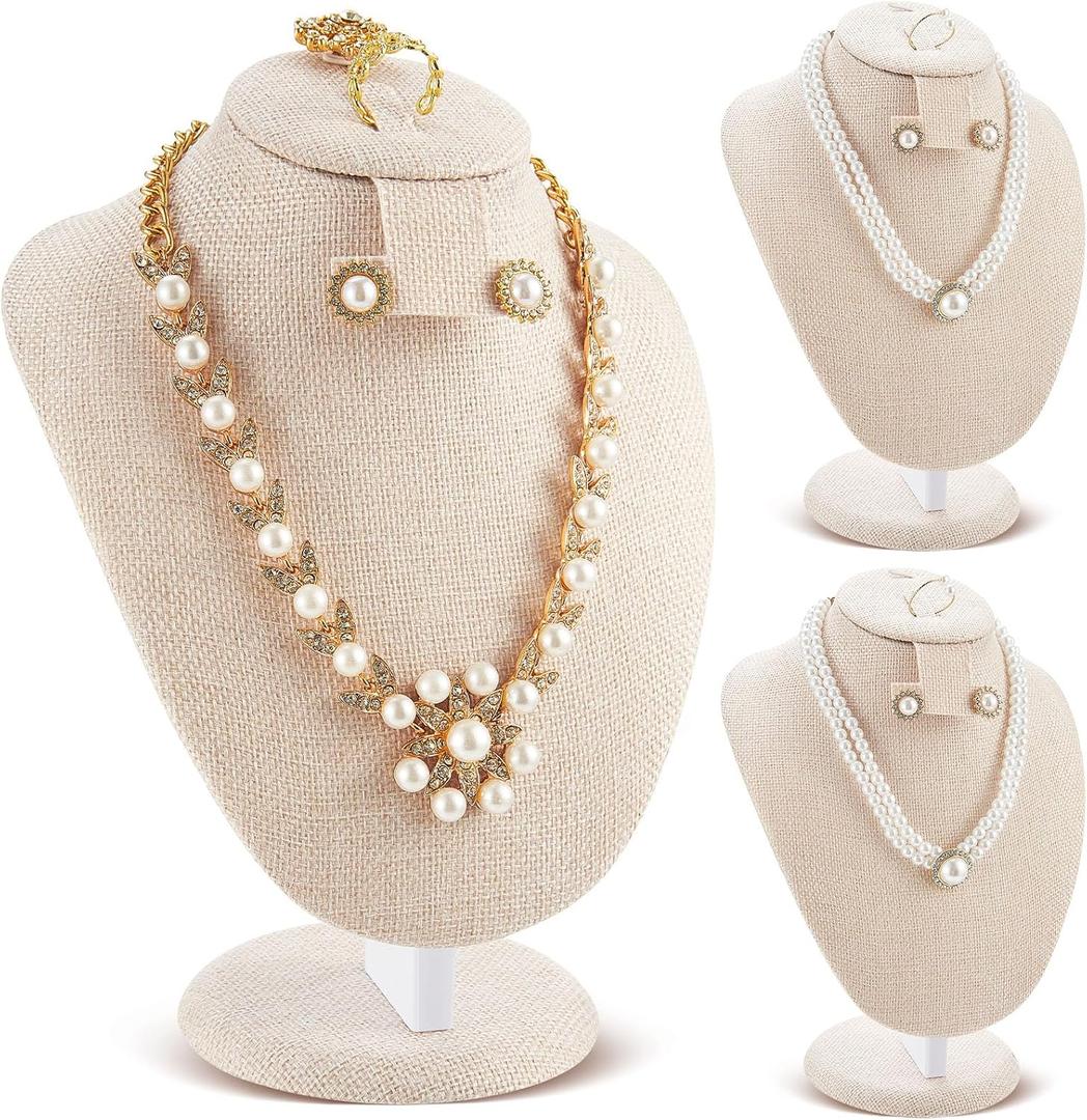 Youyole 3 Pcs Linen Jewelry Display Necklace Earrings Ring Display Stand Jewelry Bust/mannequin for Selling and Shows