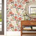 5 x Hopepak 16.1''x118'' Floral Peel and Stick Wallpaper Vintage Rose Flower Contact Paper for Bedroom Self Adhesive Removable Wallpaper Wallpaper for Nursery Bathroom Decor (Red)