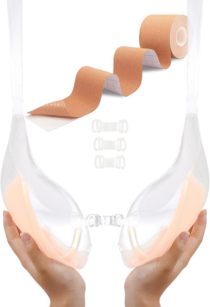 TITU Strapless Bras for Women Large Bust - Sticky Adhesive Push Up Invisible Bras Nipple Covers for Backless Dresses, G Beige