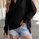 SHEWIN Womens Reverse Seam Snap-Button Henley Sweatshirt Casual Loose High Low Split Pullover Tops (Black, S)